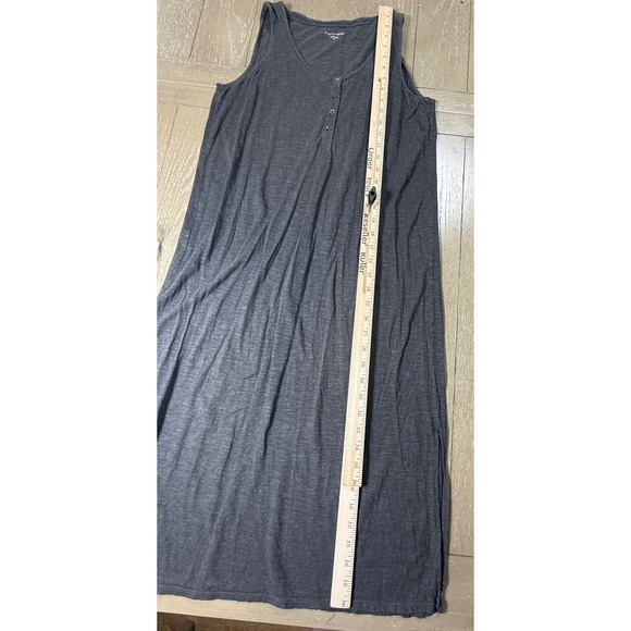 Eileen Fisher Tank Dress Womens SMall Gray Henley Maxi Sleeveless Slit Casual - Picture 7 of 10